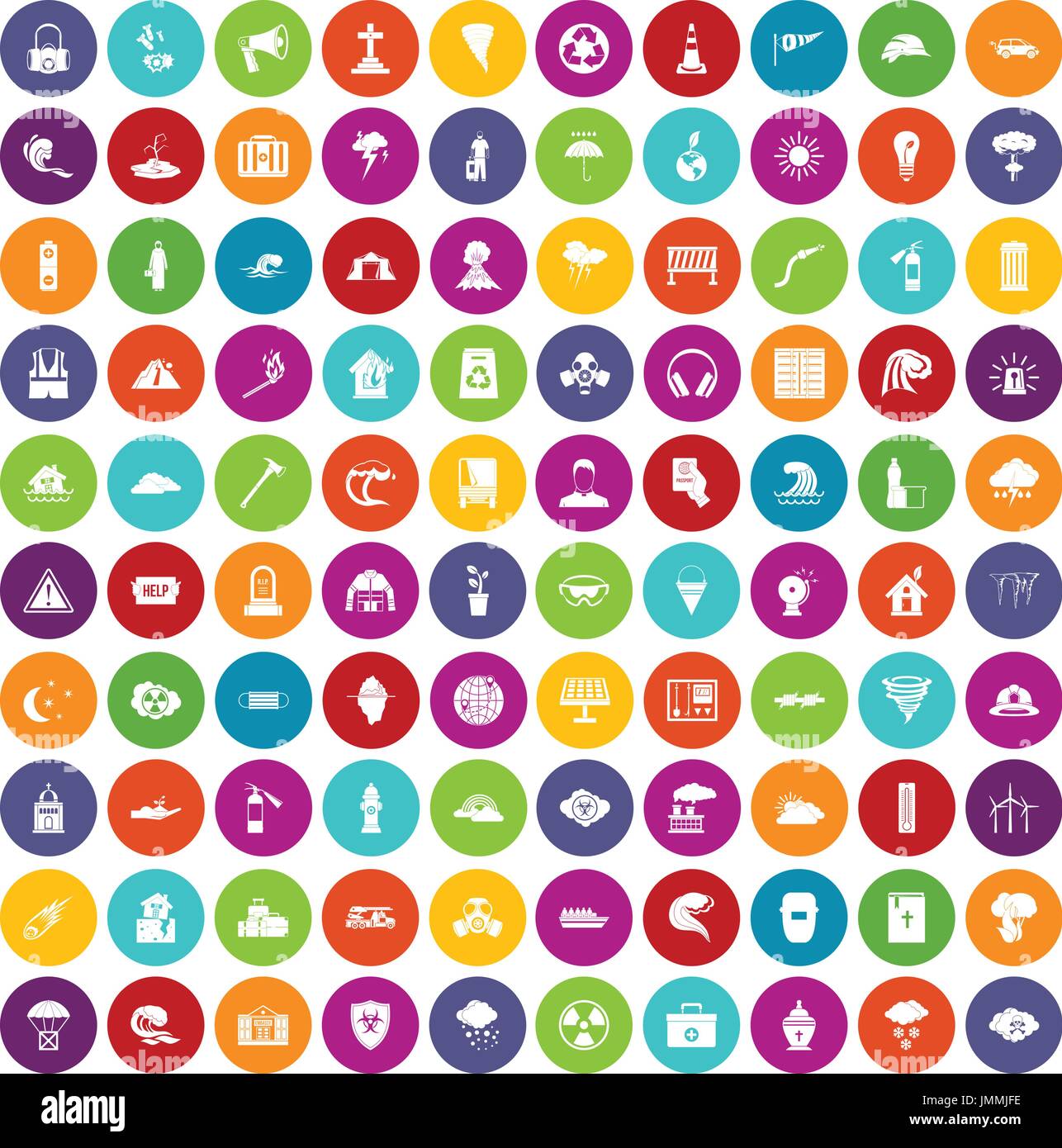 100 disaster icons set color Stock Vector