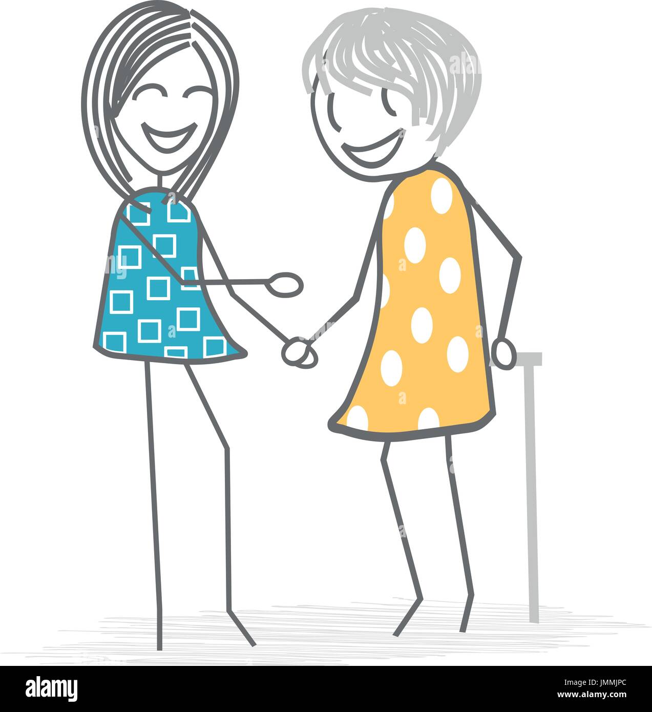 An old person is helped by a nurse, auxiliary, friend, or someone of her family Stock Vector