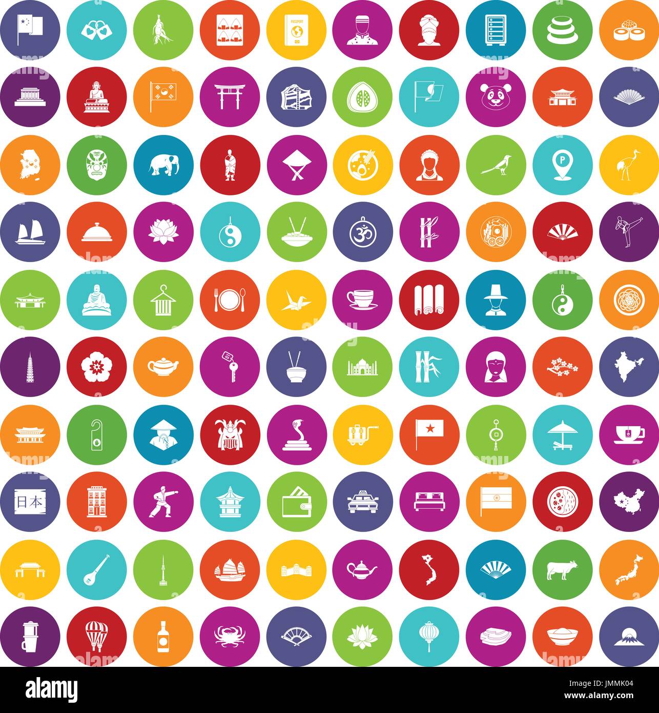 100 dish icons set color Stock Vector