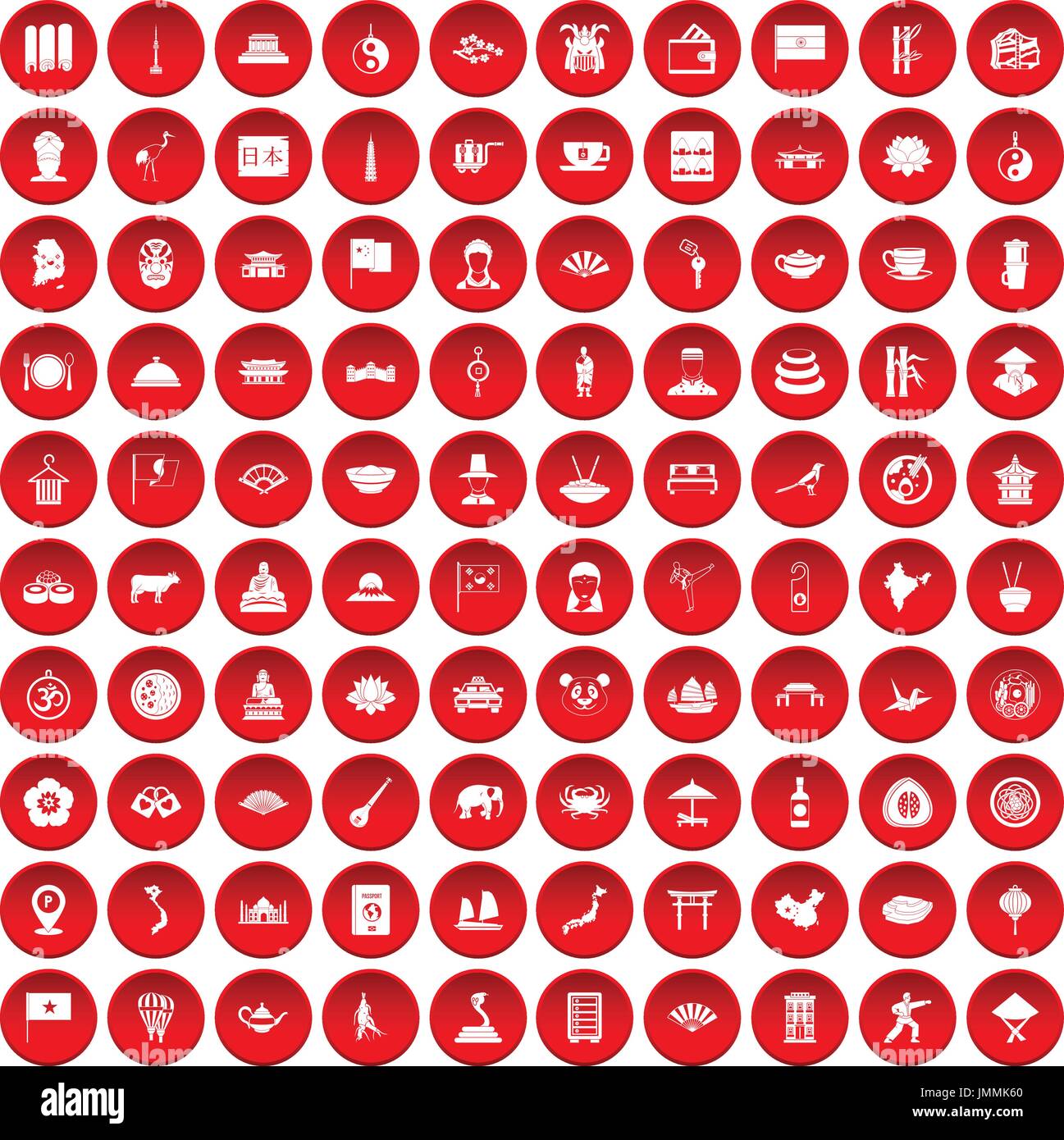 100 dish icons set red Stock Vector