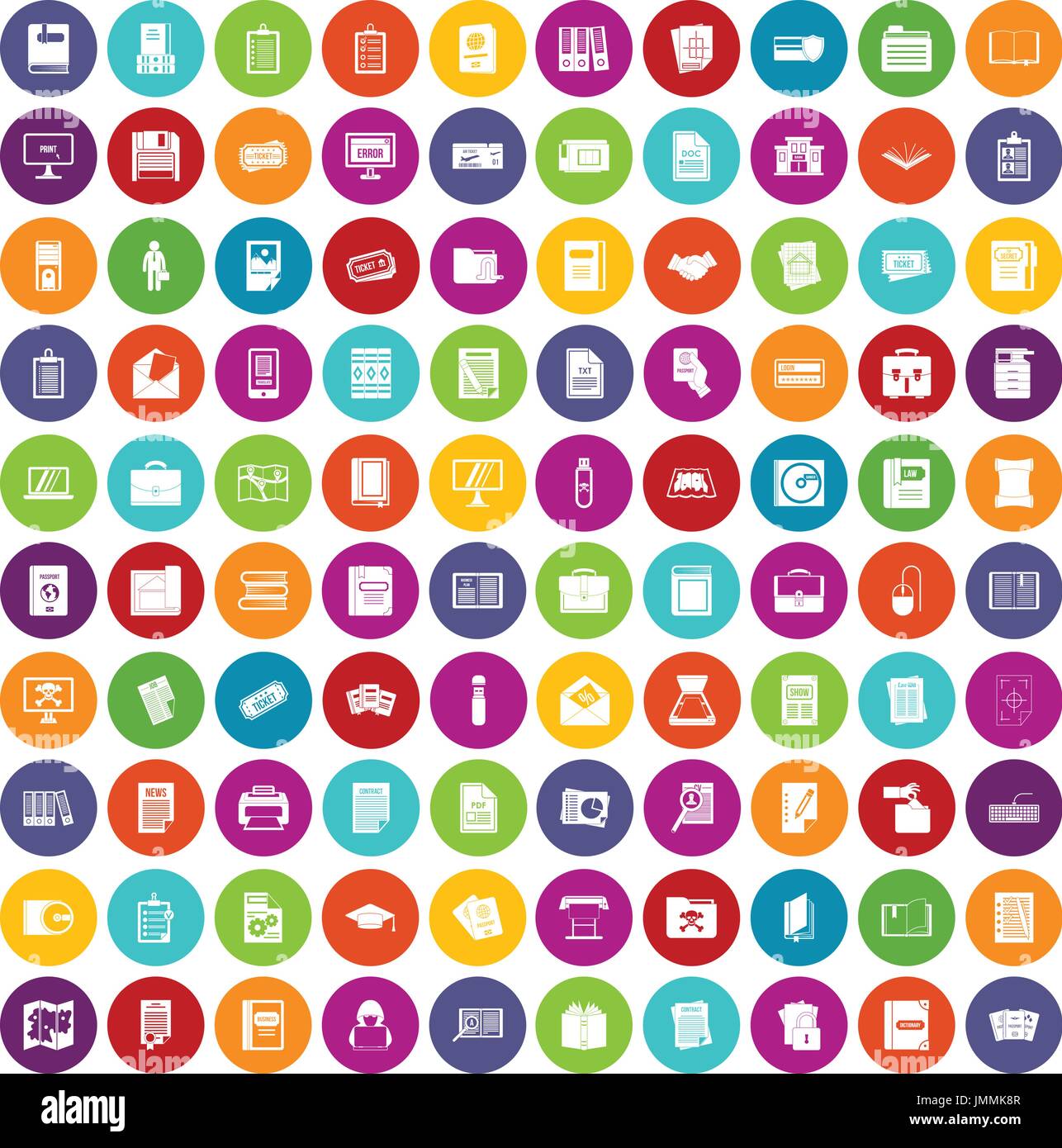 100 document icons set color Stock Vector