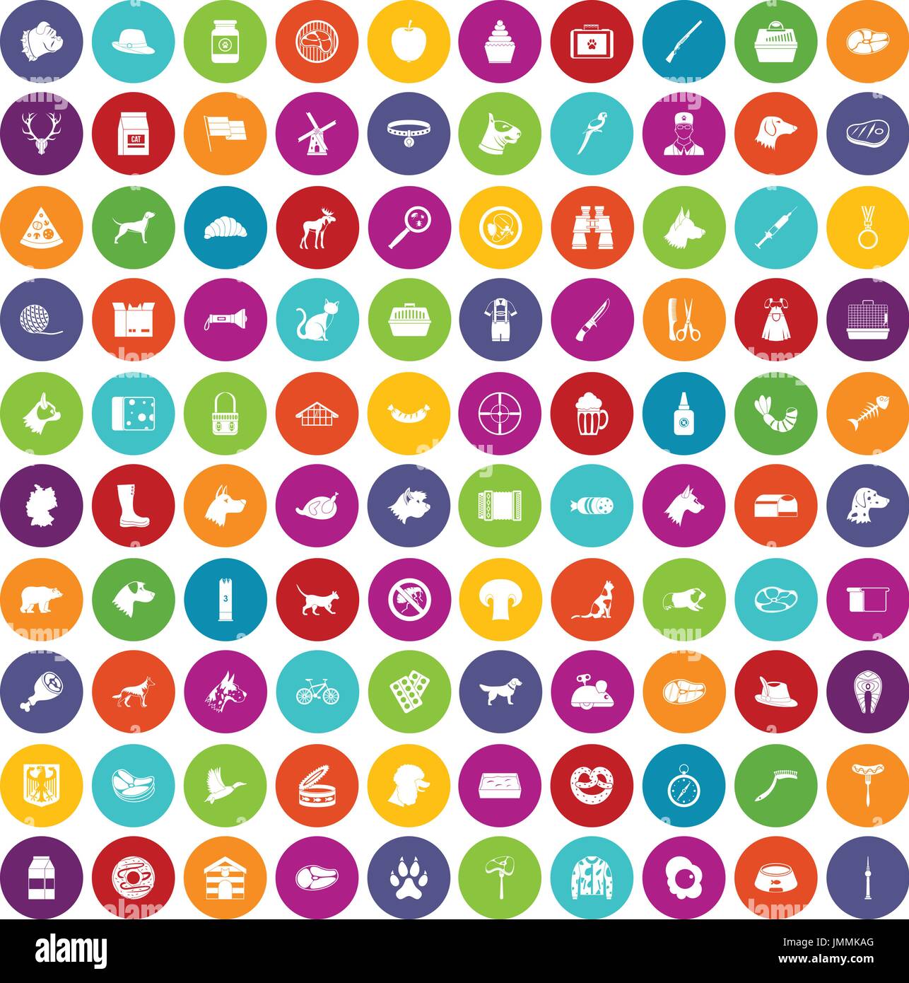 100 dog icons set color Stock Vector