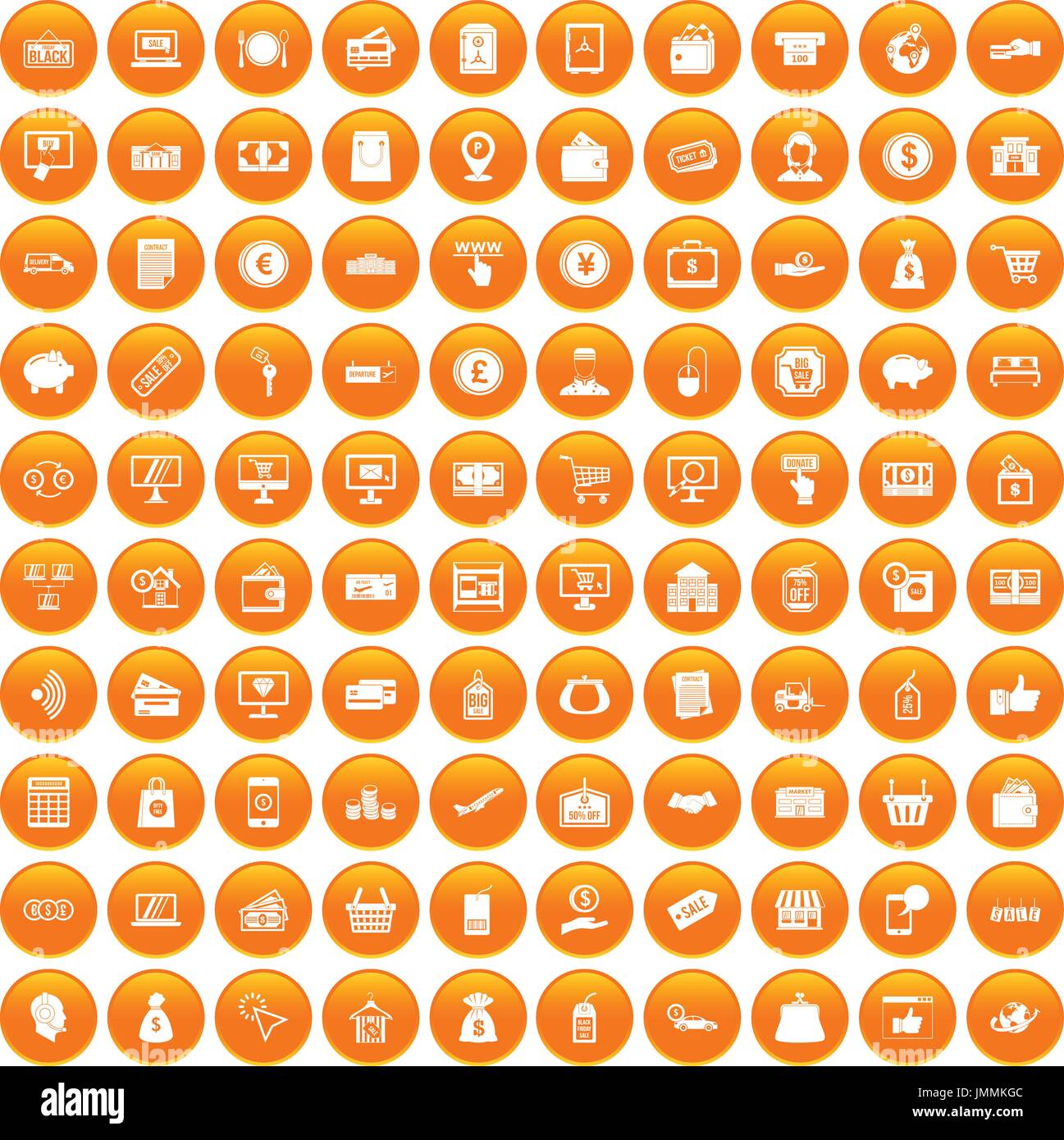 100 payment icons set orange Stock Vector