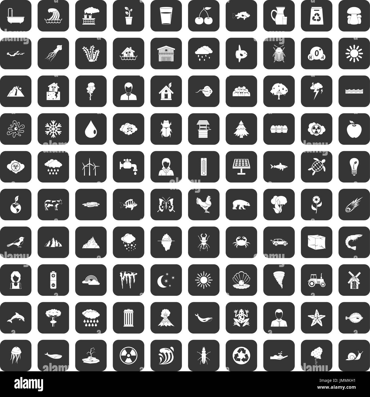 100 earth icons set black Stock Vector