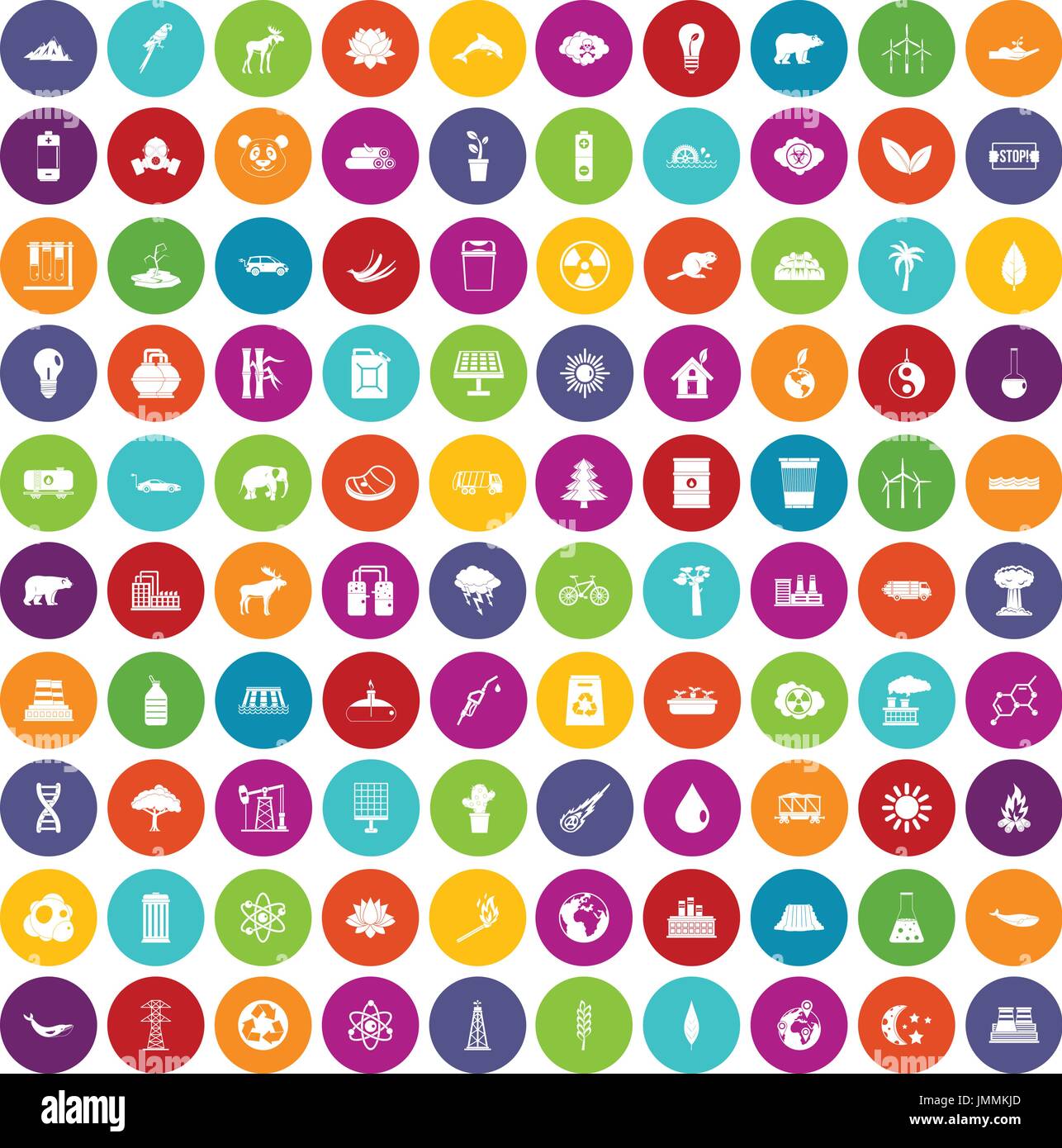 100 eco icons set color Stock Vector