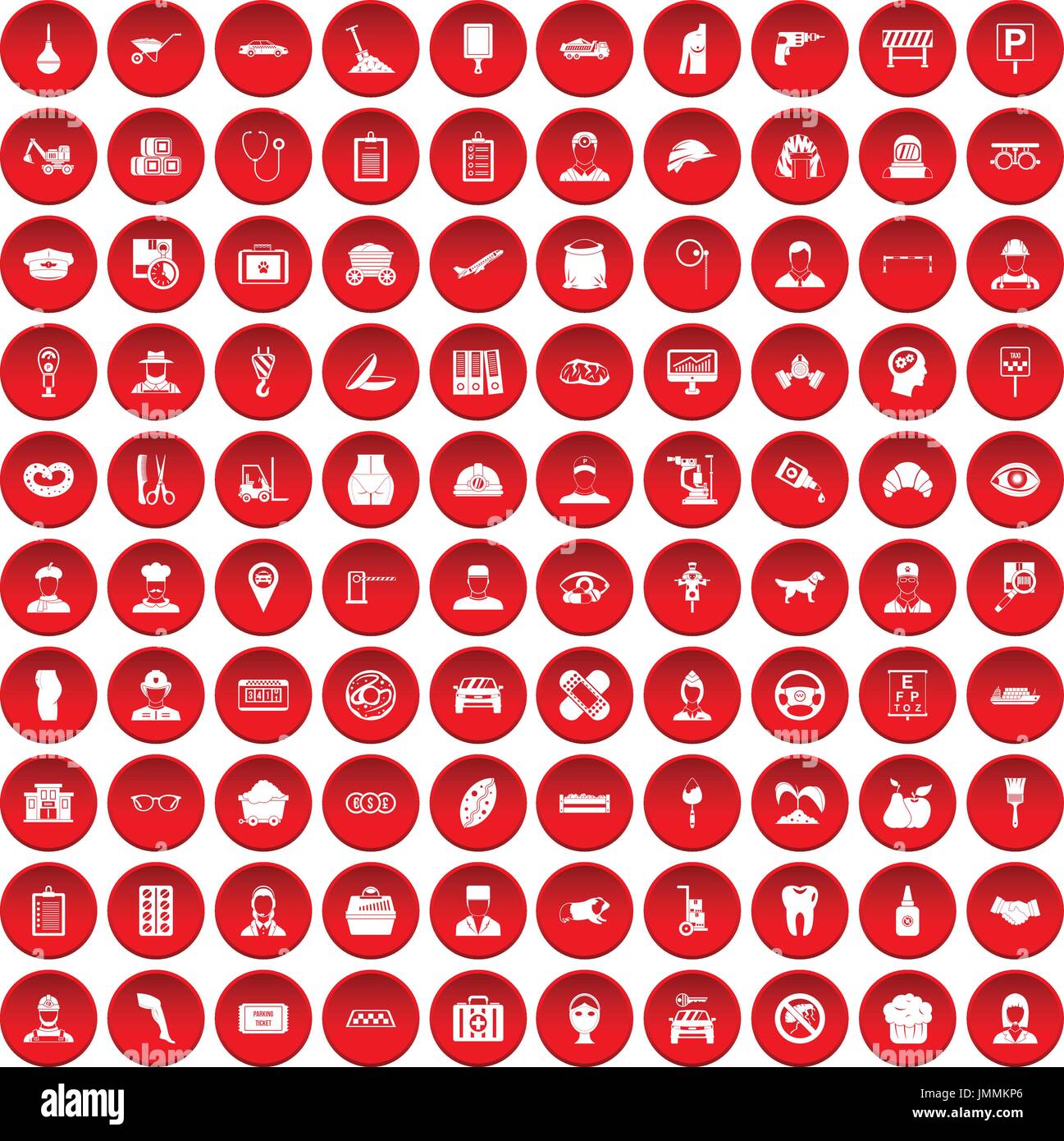 100 favorite work icons set red Stock Vector