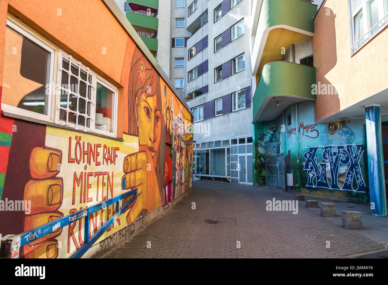 Berlin, Germany,  downtown, Kreuzberg district, Kottbusser Tor area, protest graffiti, wall painting, Stock Photo