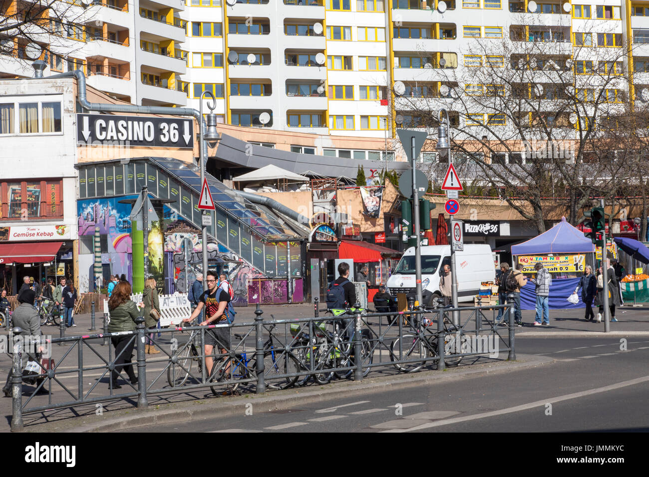 Berlin, Germany,  downtown, Kreuzberg district, Kottbusser Tor area,  shops, bars, apartment houses, Stock Photo