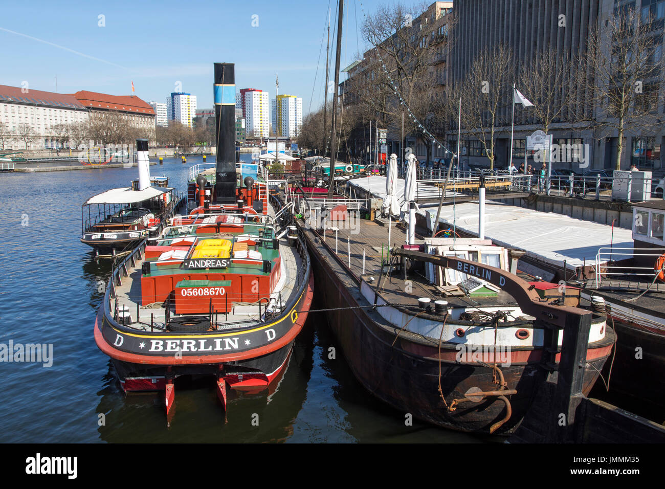 Historical port, river Spree, Berlin, Germany, museum of old river ...