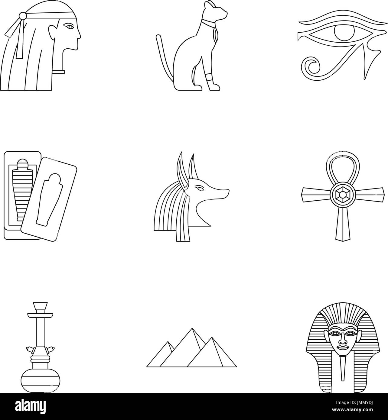Egypt history icons set, outline style Stock Vector