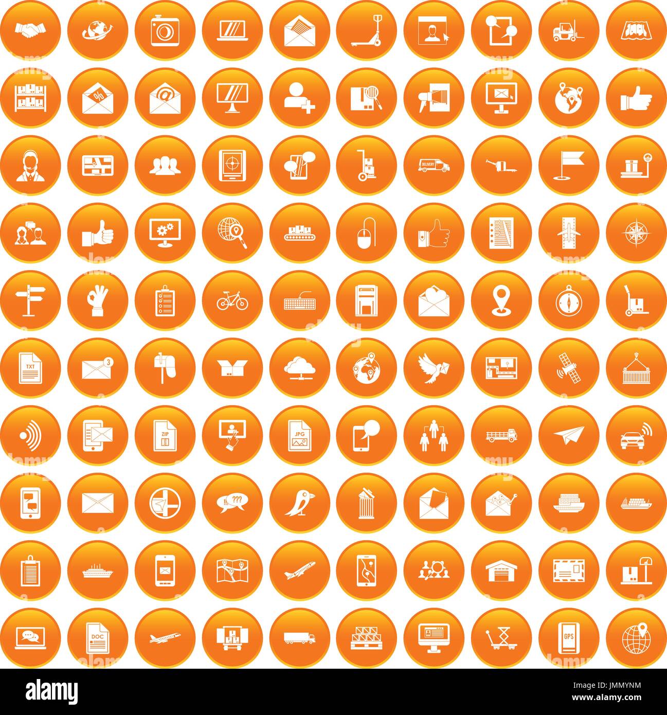100 post and mail icons set orange Stock Vector