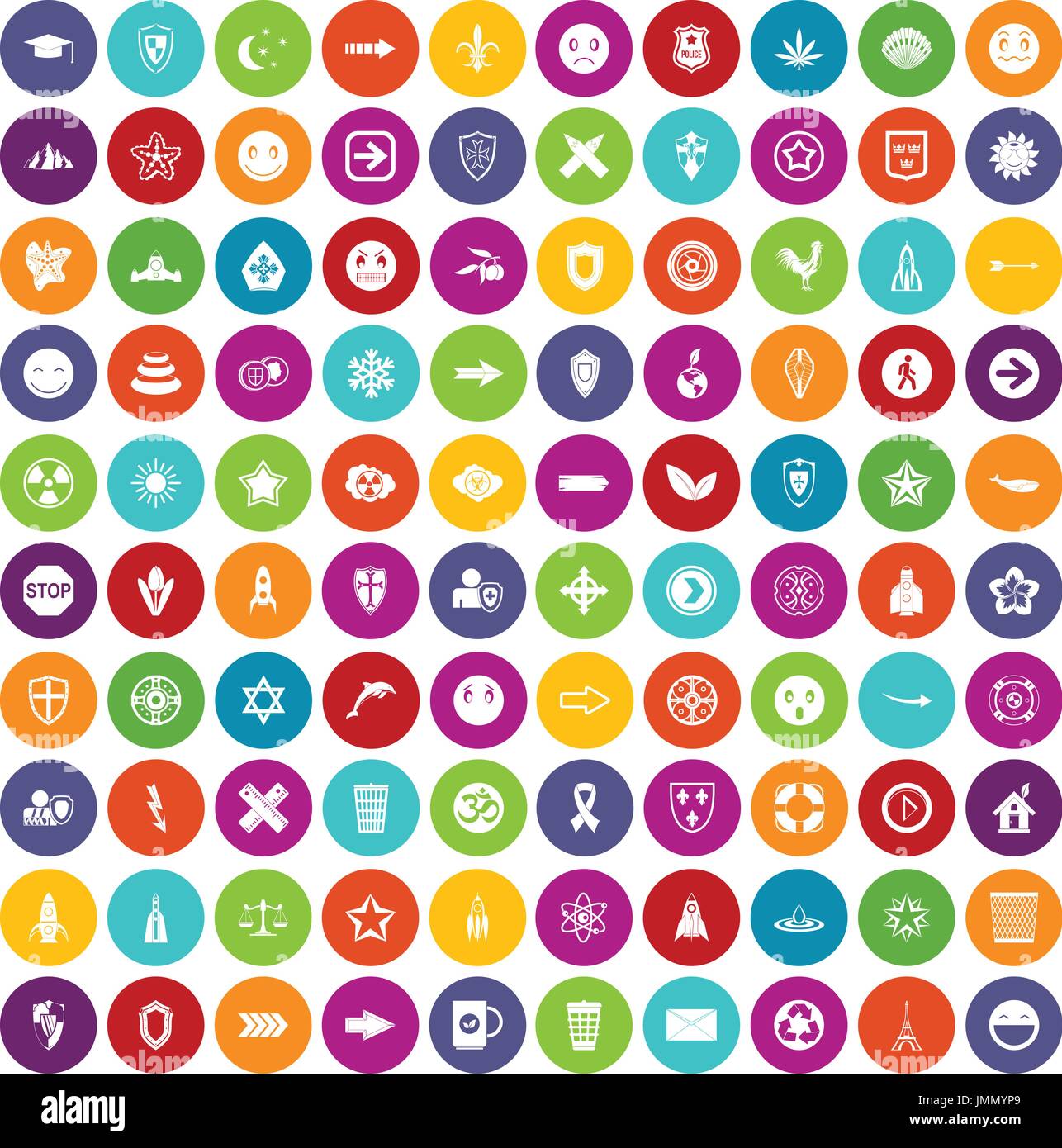 100 emblem icons set color Stock Vector