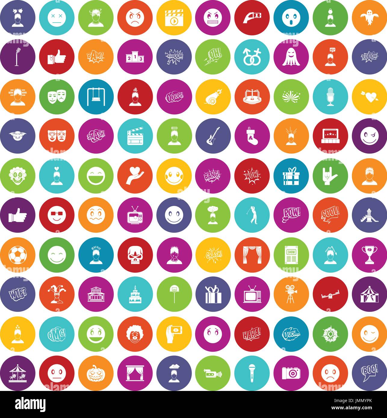 100 emotion icons set color Stock Vector