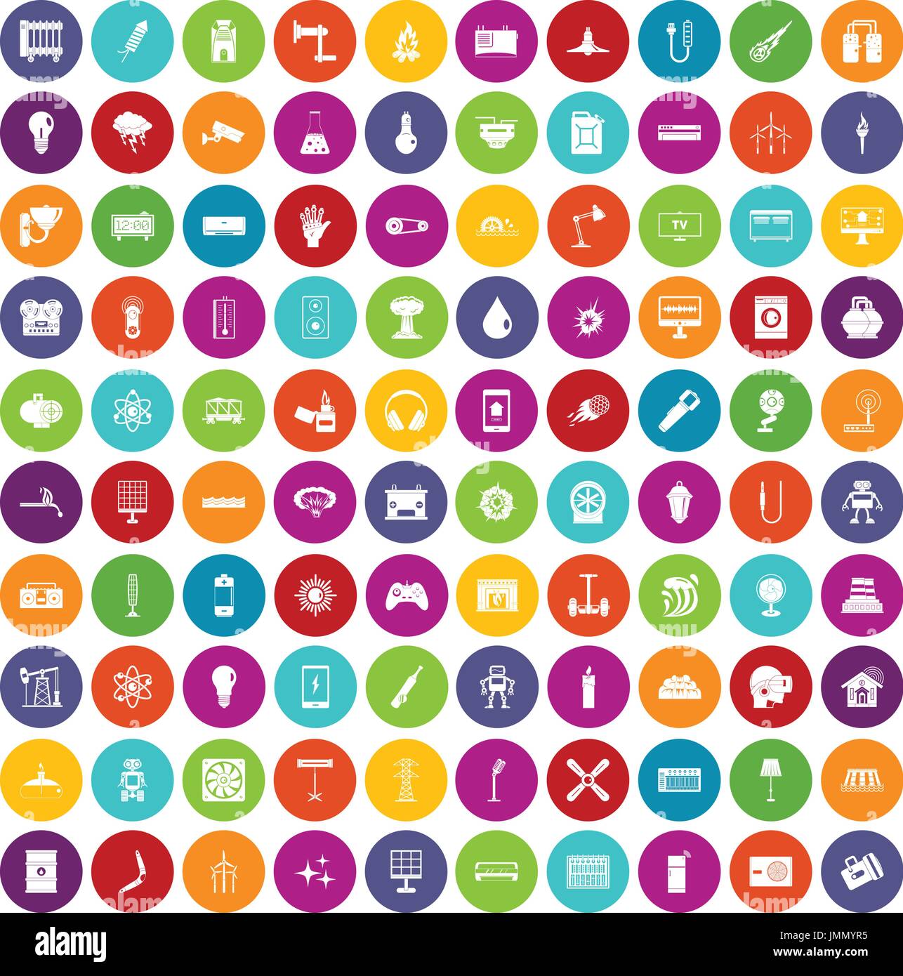 100 energy icons set color Stock Vector