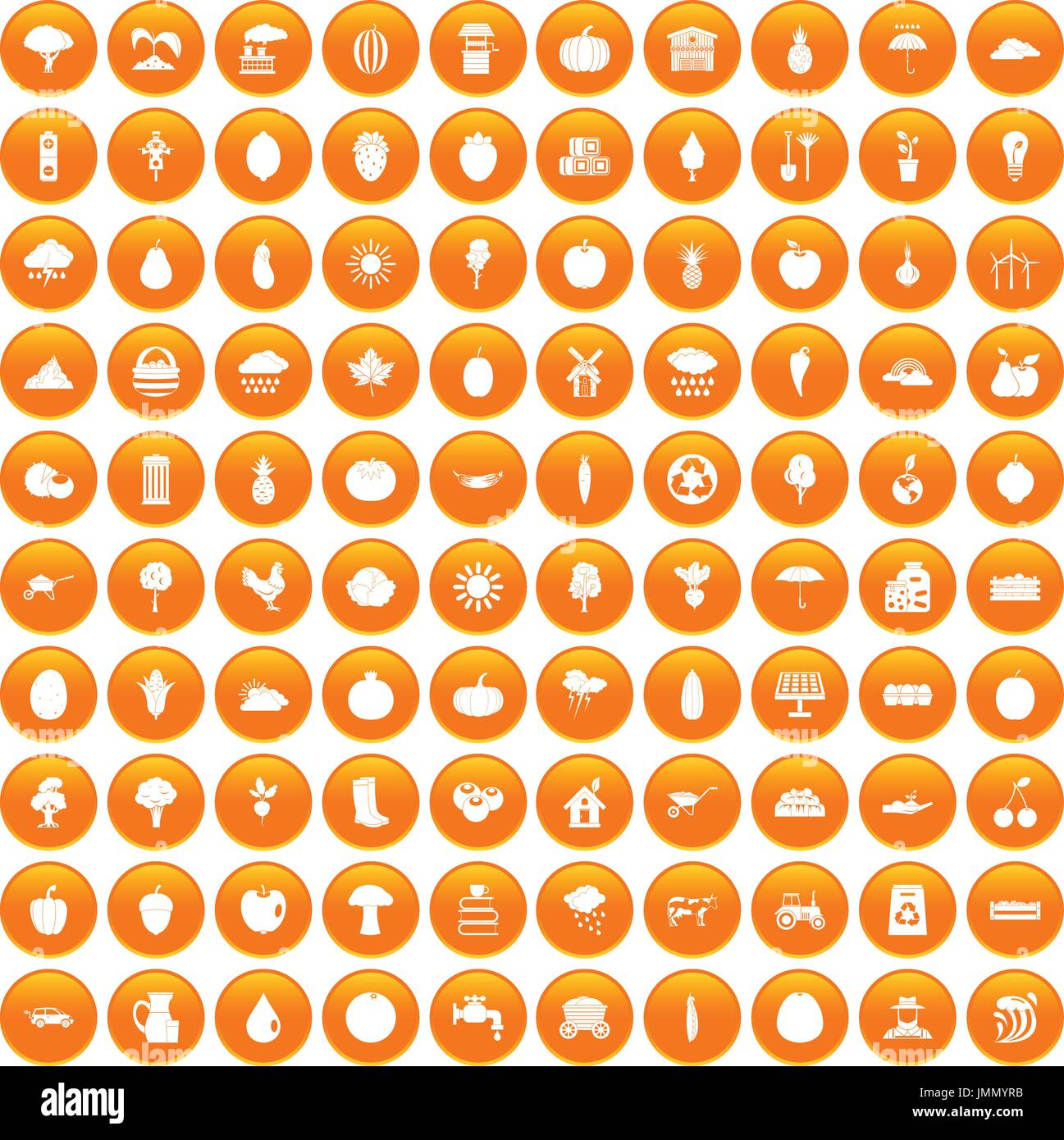 100 productiveness icons set orange Stock Vector