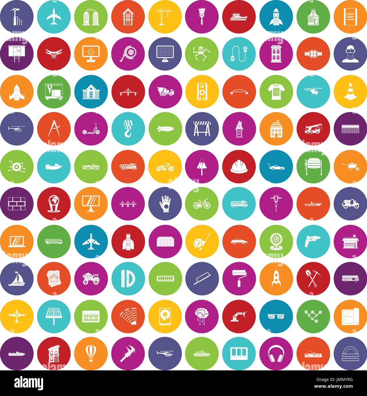 100 engineering icons set color Stock Vector