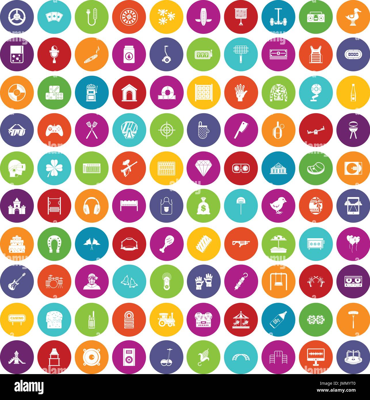 100 entertainment icons set color Stock Vector