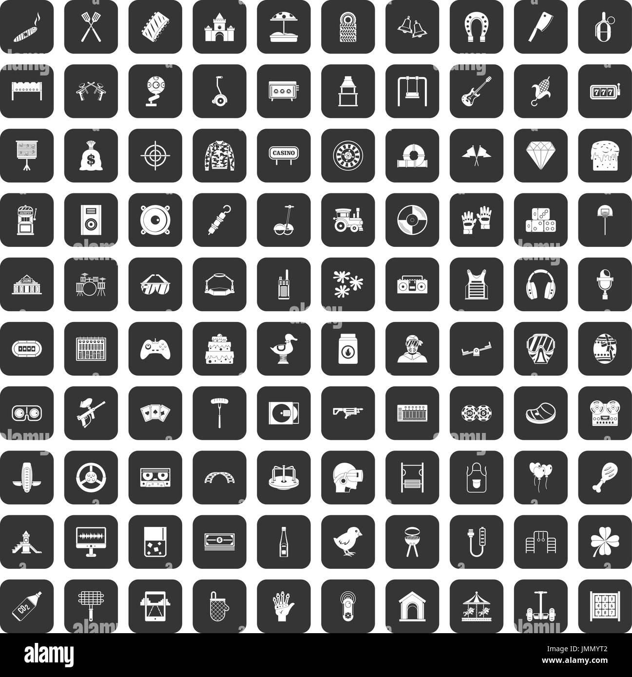 100 entertainment icons set black Stock Vector
