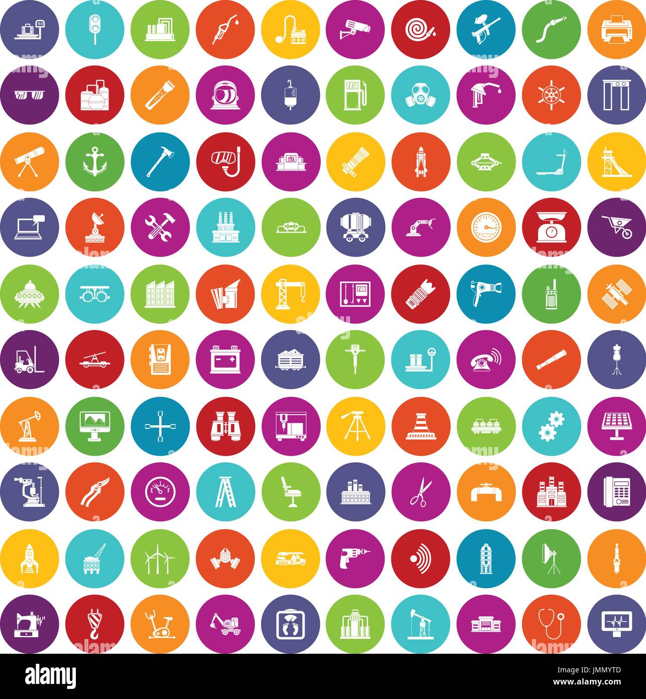 100 equipment icons set color Stock Vector