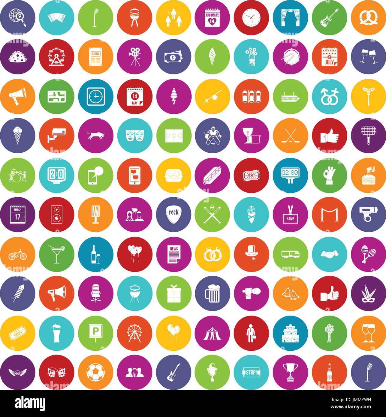 100 events icons set color Stock Vector