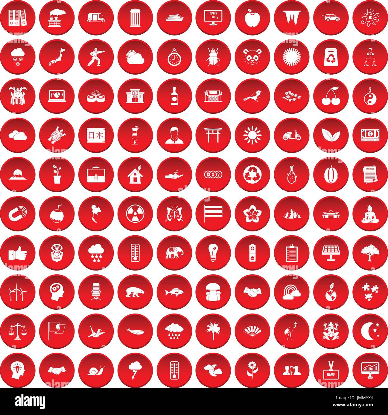 100 harmony icons set red Stock Vector