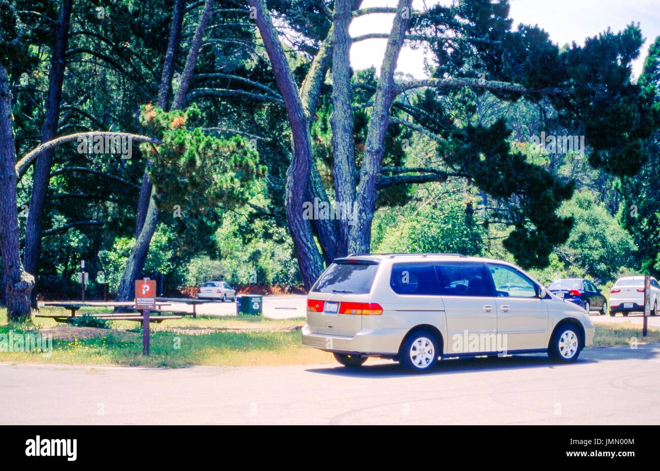 A minivan drives past picnic areas at Inspiration Point, in Tilden Regional Park, Berkeley, California, June 9, 2017. Stock Photo