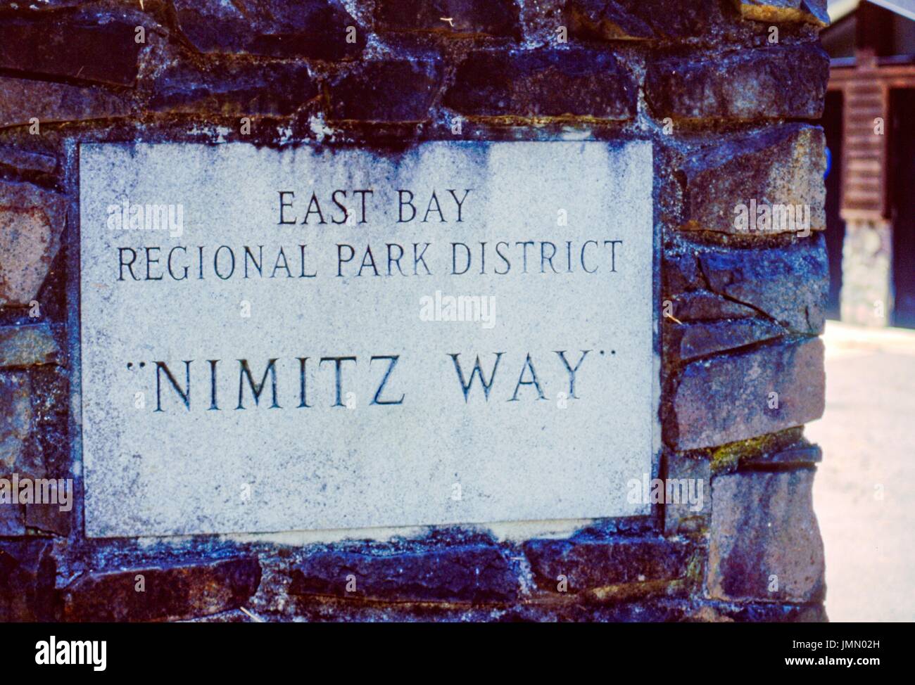 Signage for Nimitz Way at Inspiration Point in Tilden Regional Park, Berkeley, California, June 9, 2017. Stock Photo