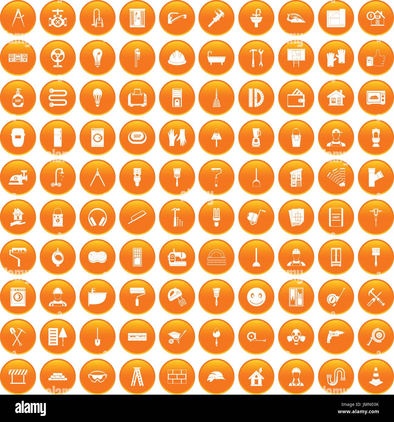 100 renovation icons set orange Stock Vector