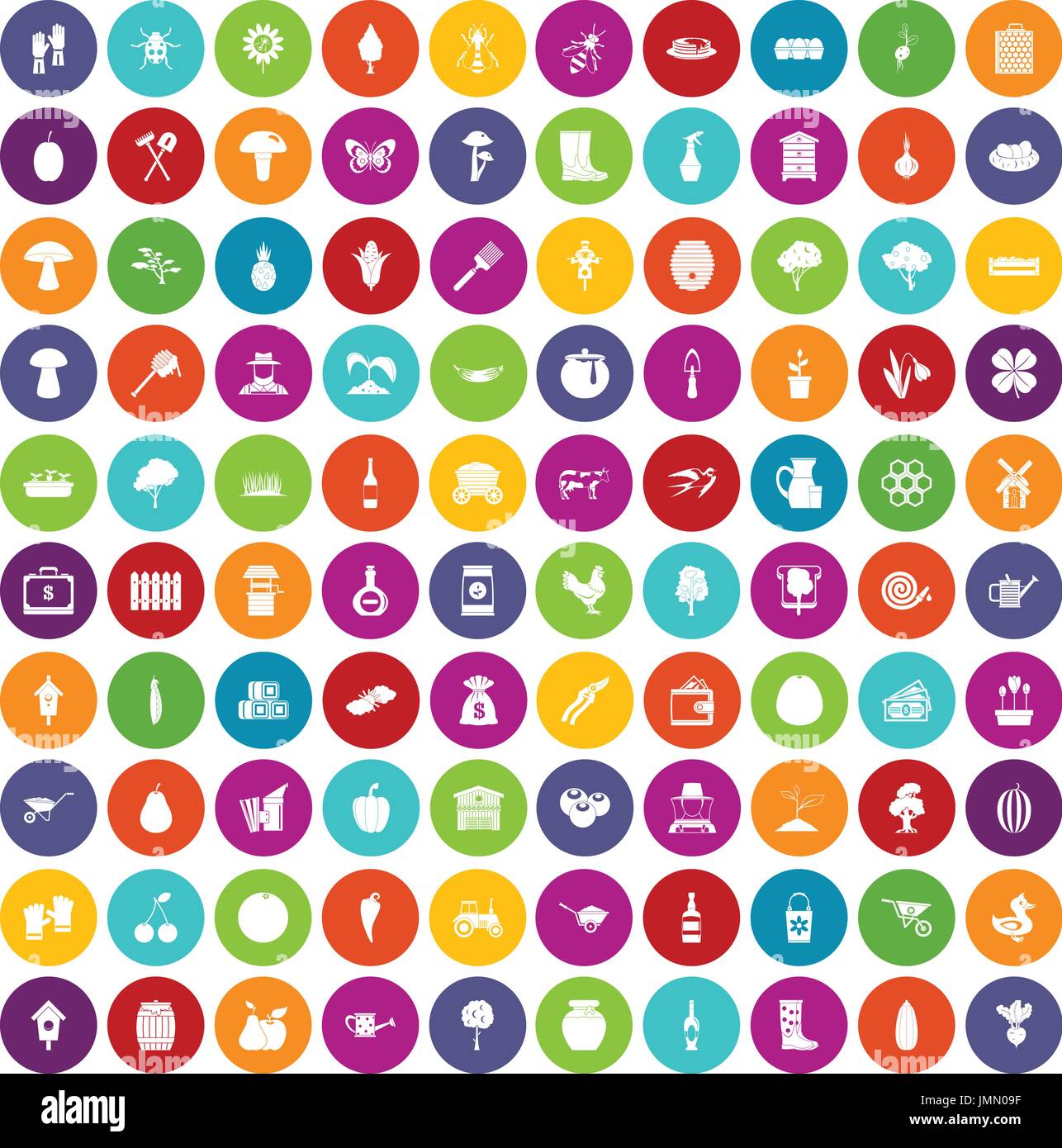 100 farming icons set color Stock Vector