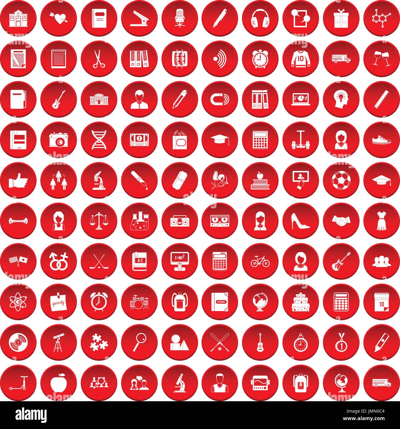 100 hi-school icons set red Stock Vector