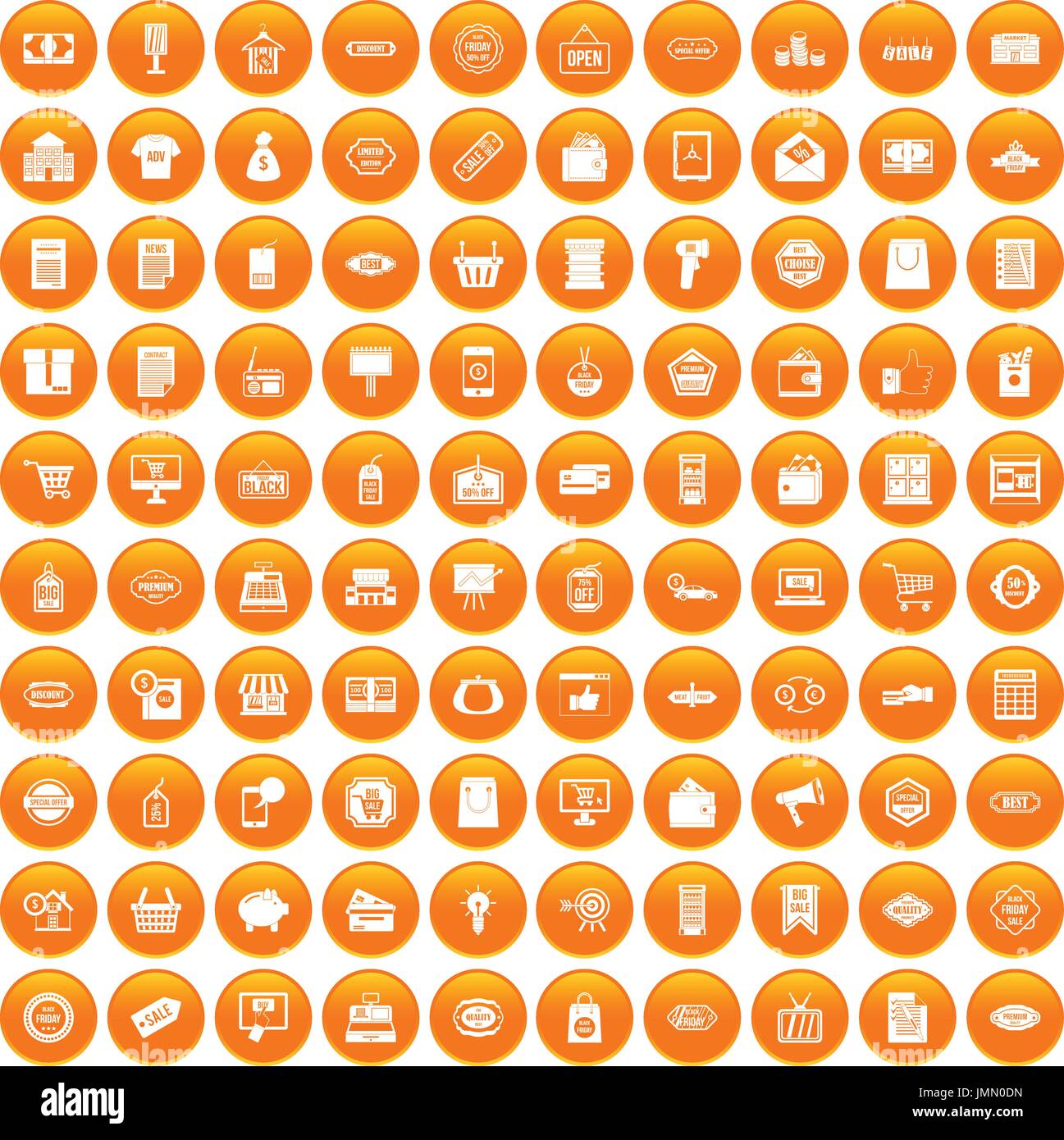 100 sale icons set orange Stock Vector