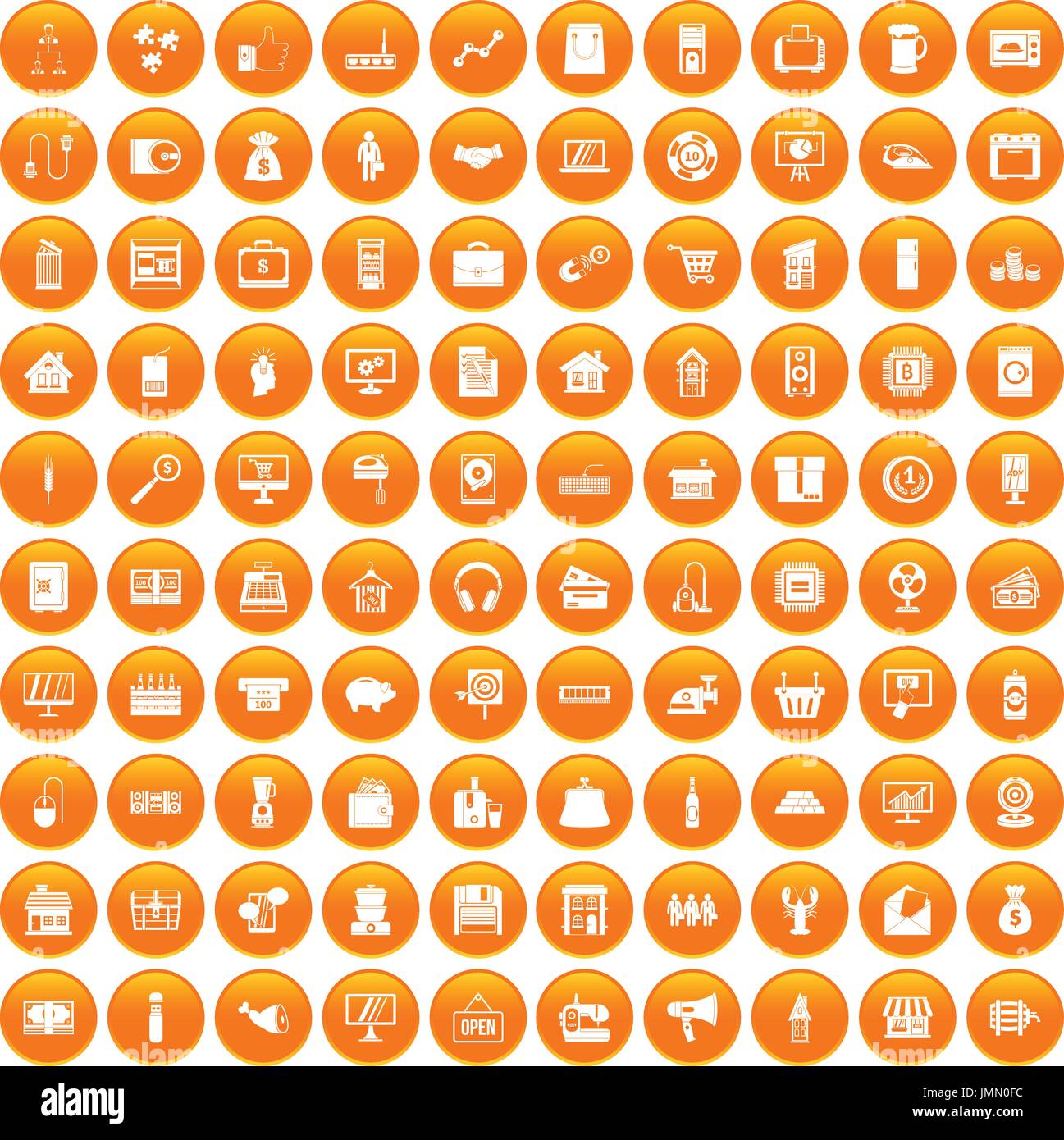 100 sales icons set orange Stock Vector