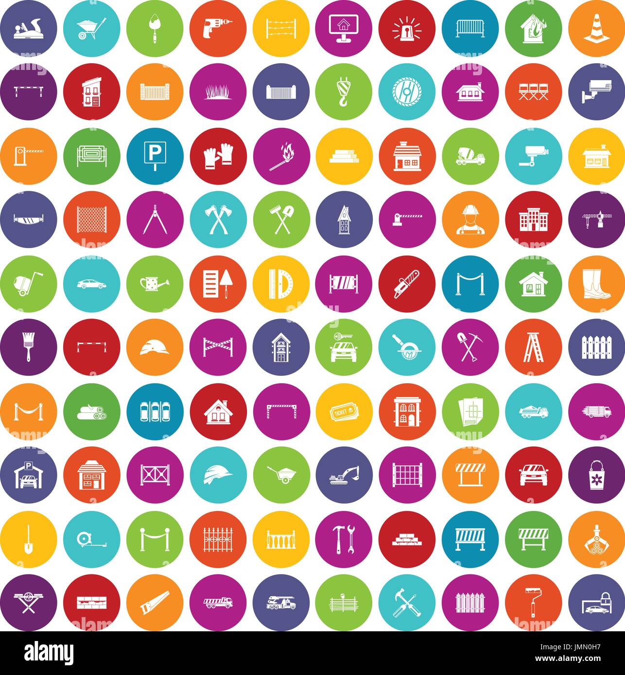 100 fence icons set color Stock Vector
