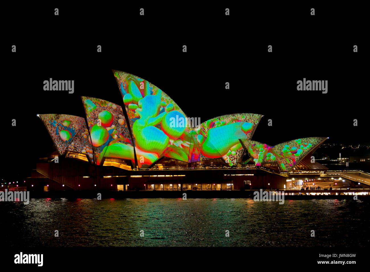 Sydney, 7th June, 2017.Vivid light festival, an annual   public event where the opera house is illuminated in the month of June. Stock Photo