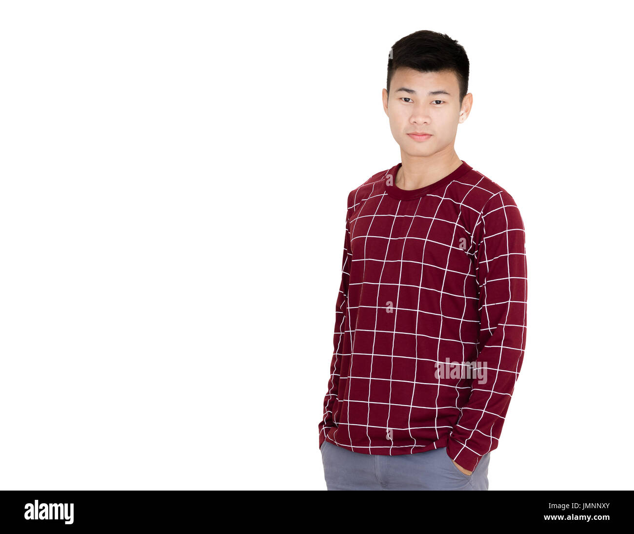 Portrait of a young handsome asian man. Isolated on white background with copy space Stock Photo