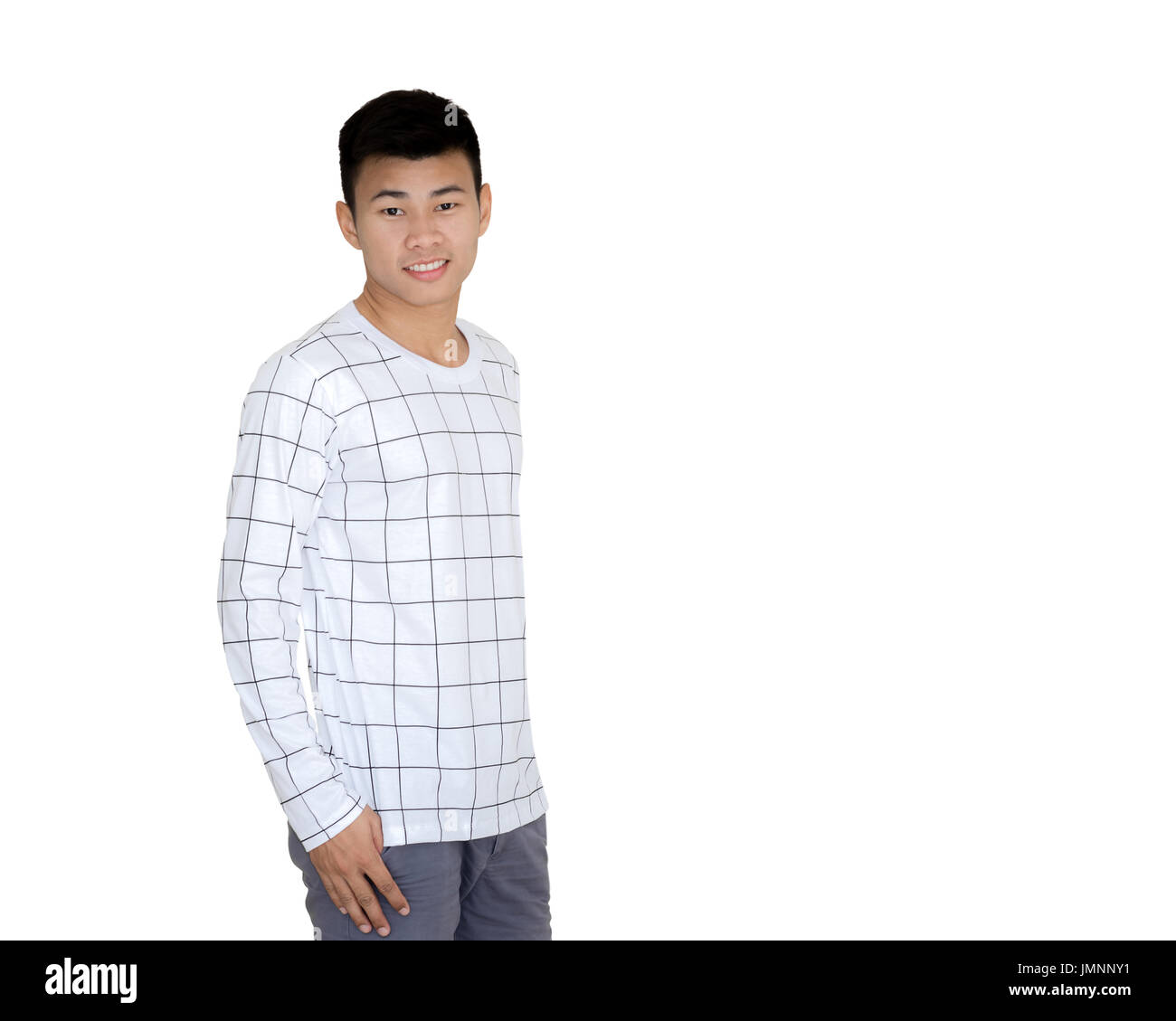 Portrait of a young handsome asian man. Isolated on white background with copy space Stock Photo