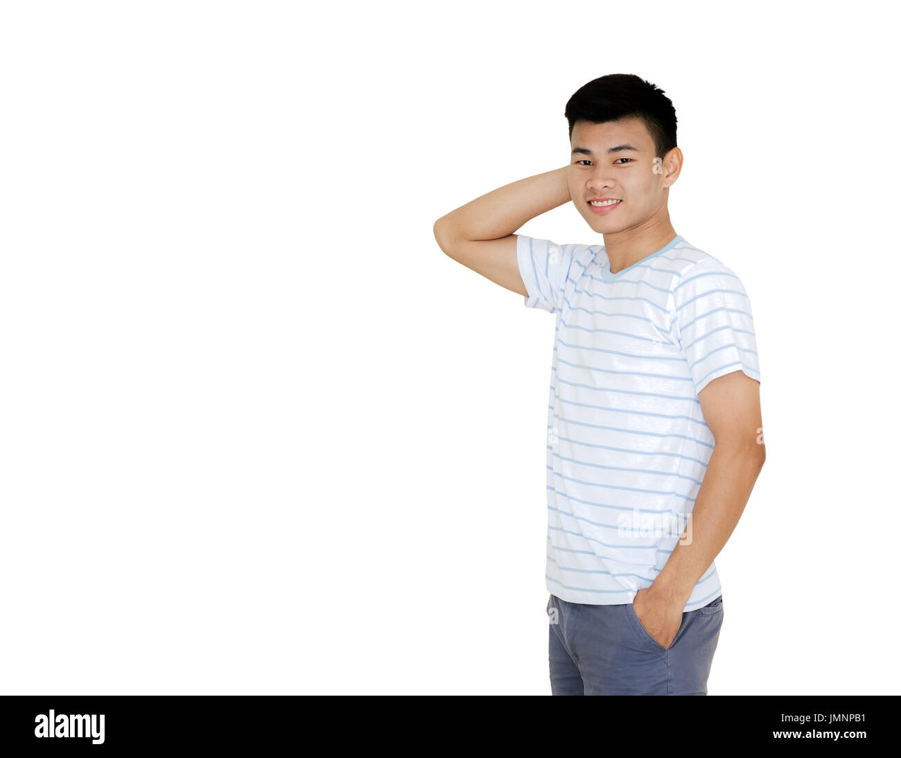 Portrait of a young handsome asian man. Isolated on white background with copy space Stock Photo