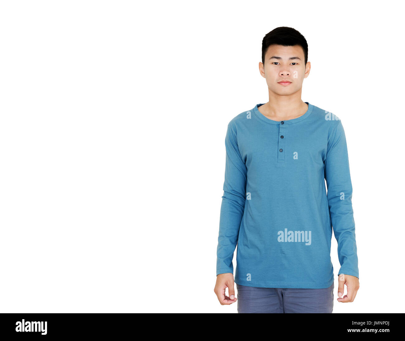 Portrait of a young handsome asian man. Isolated on white background with copy space Stock Photo
