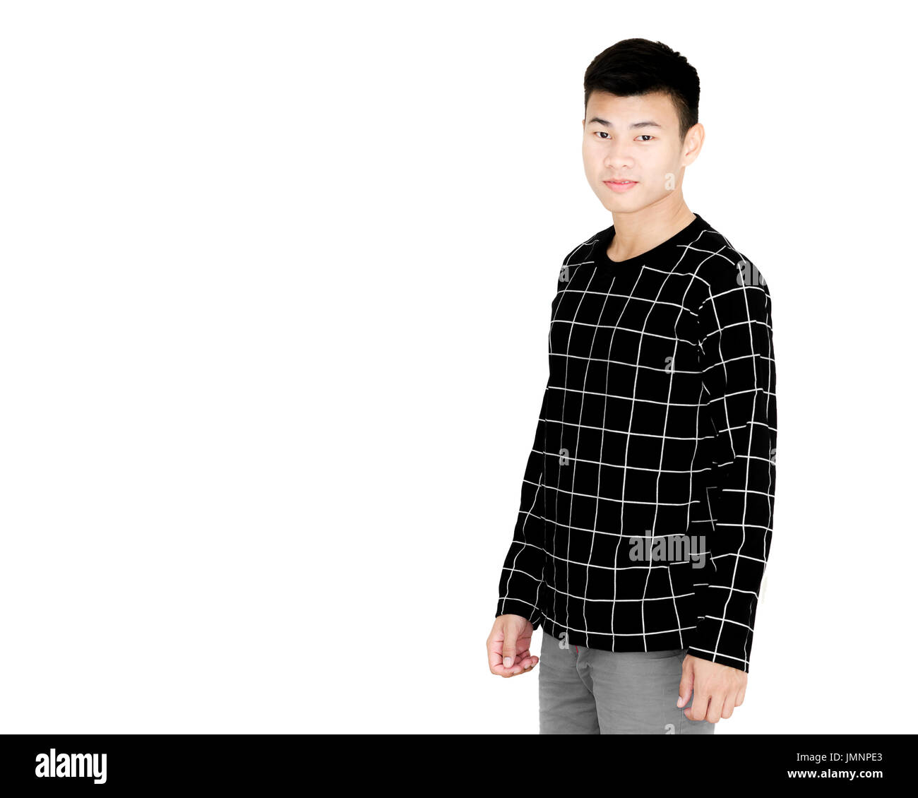 Portrait of a young handsome asian man. Isolated on white background with copy space Stock Photo
