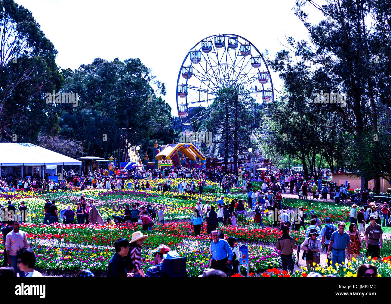 Crowds enjoy the sunshine at Canberra's annual Floriade show Stock Photo
