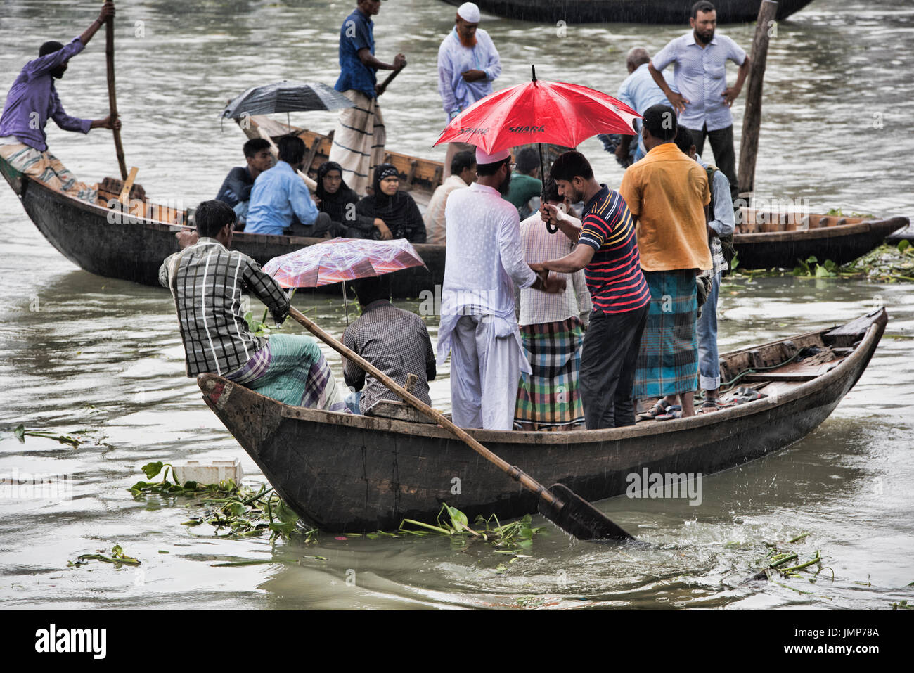 Commuter ferry boat in the monsoon, Dhaka, Bangladesh Stock Photo