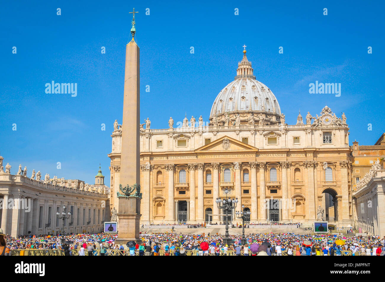 Vatican, Rome, Italy - June 21, 2016: People listen to Pope Francis ...
