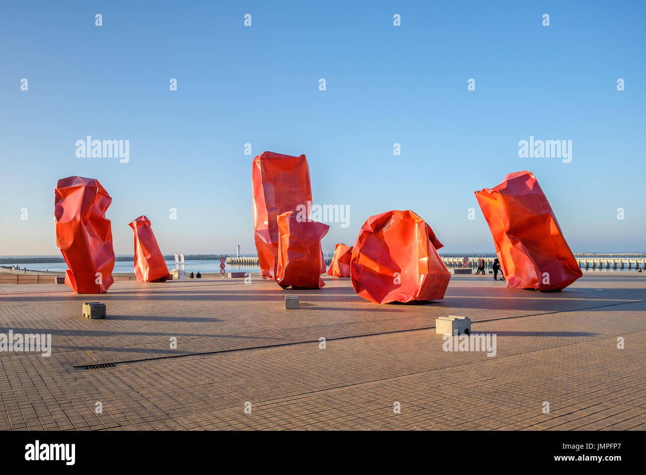Contextual view of artwork 'Rock Strangers' near the beach, Sunday 2 April 2017, Oostende, Belgium. Stock Photo