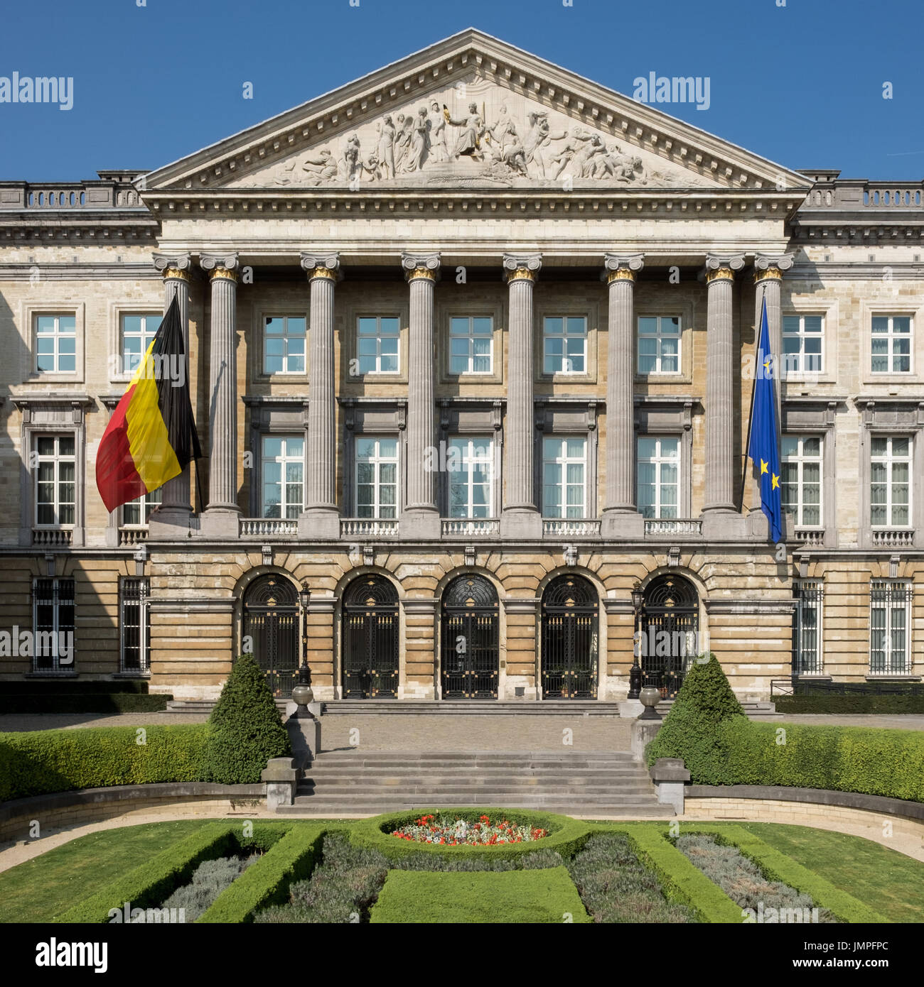 Main entrance to the Belgian Parliament, Saturday 8 April 2017, Brussels, Belgium. Stock Photo