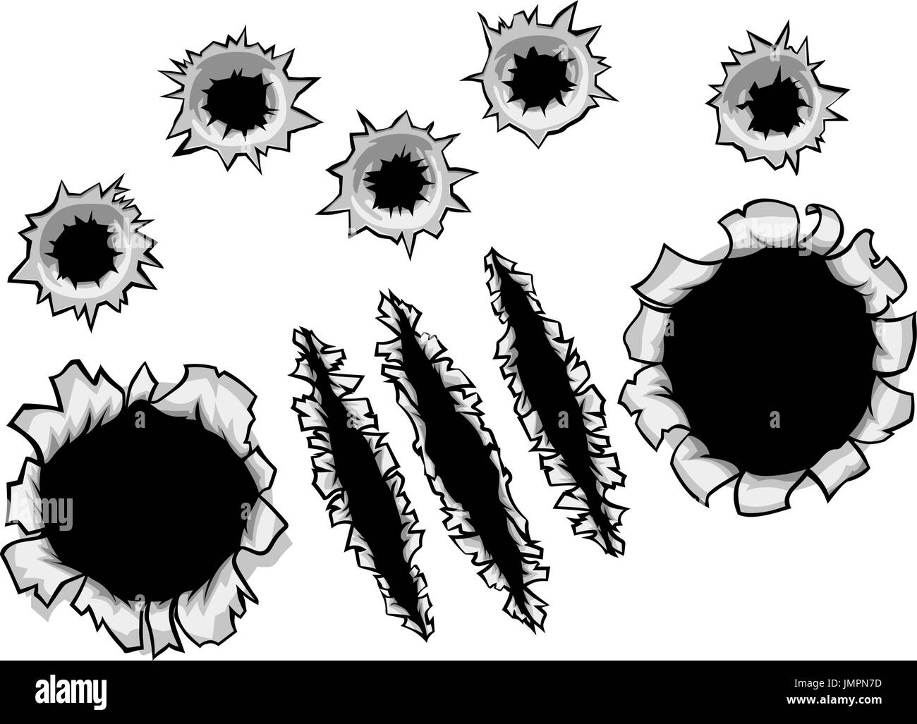 Bullet Holes and Claw Ripped Torn Background Stock Vector