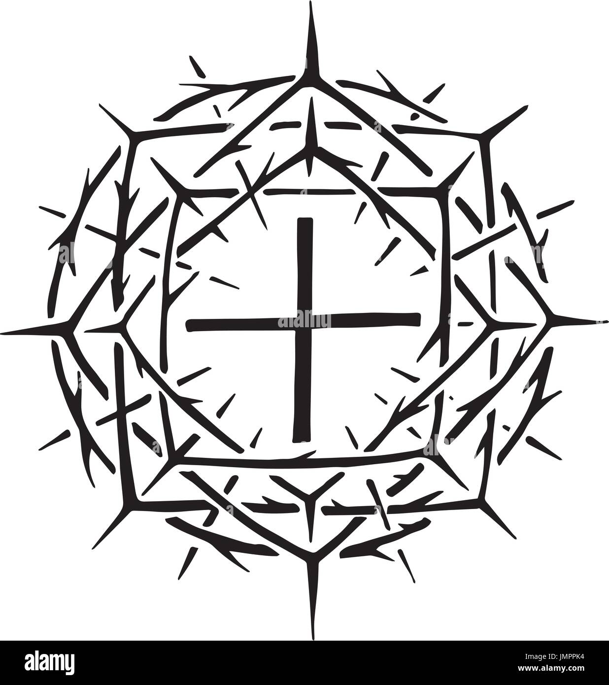 Hand drawn vector illustration or ink drawing of the Christian symbol of Jesus Christ Crown of thorns Stock Vector
