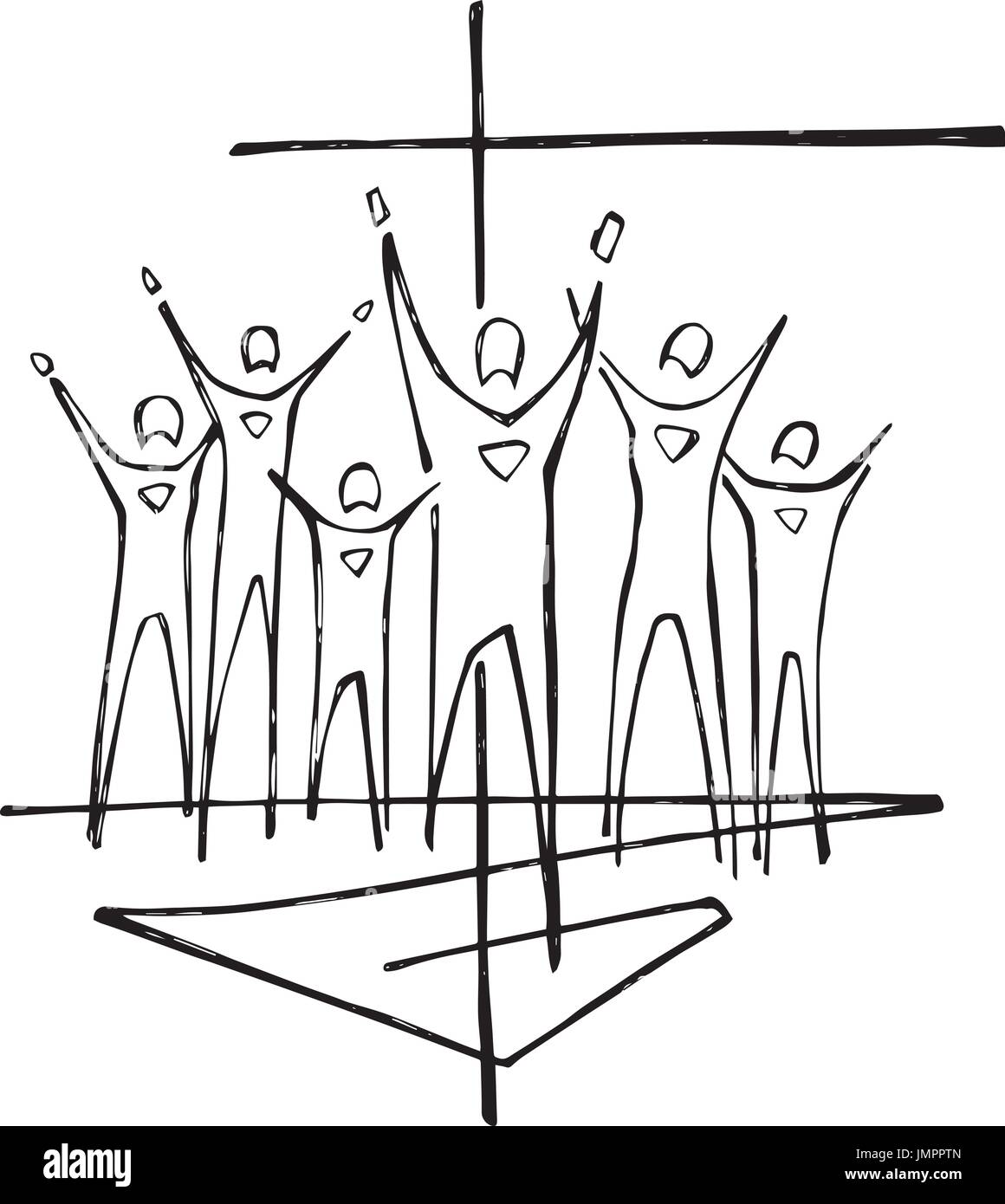 Hand drawn vector illustration or drawing of some people and religious