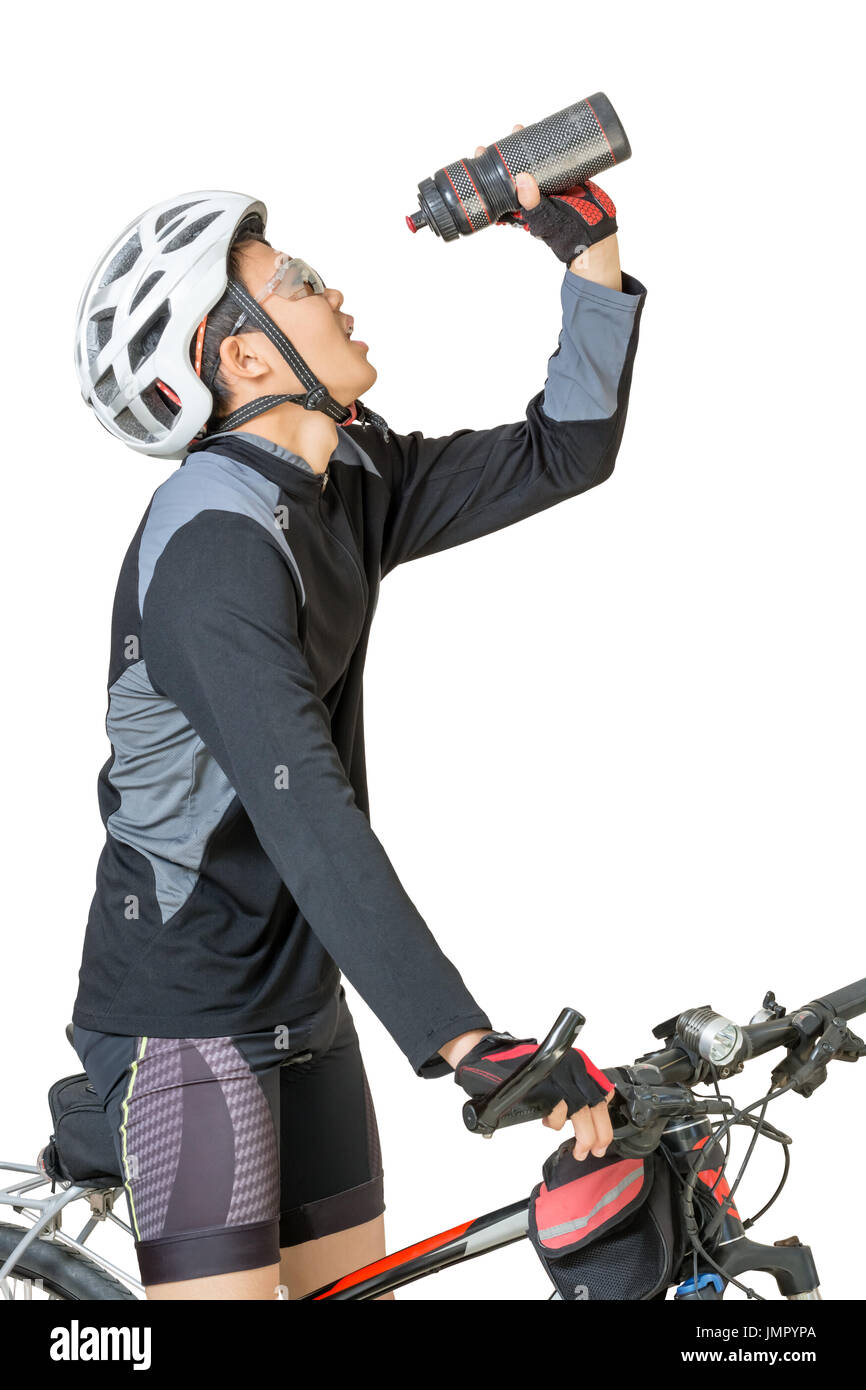 Portrait of a young asian man cyclist with helmet and sportswear ...