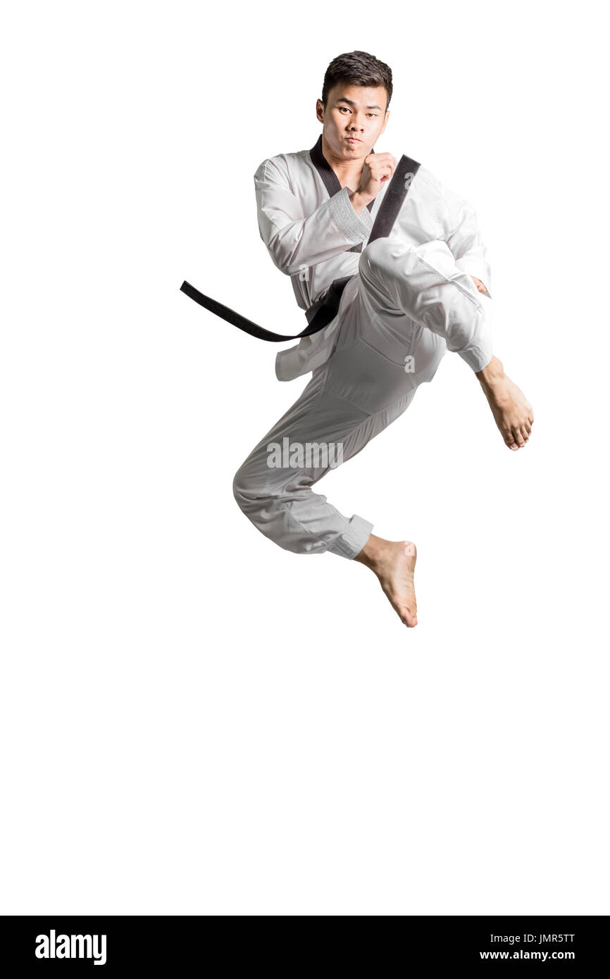 Portrait of an asian professional taekwondo black belt degree (Dan