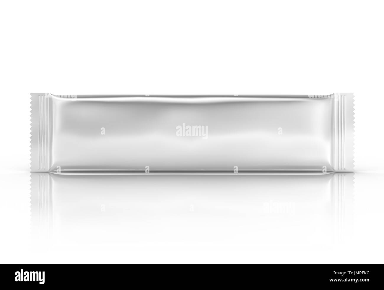 Blank food package mockup, one silver bag template for snacks, sugar or